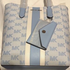 Michael Kors Light Blue and Cream Tote with Cardholder